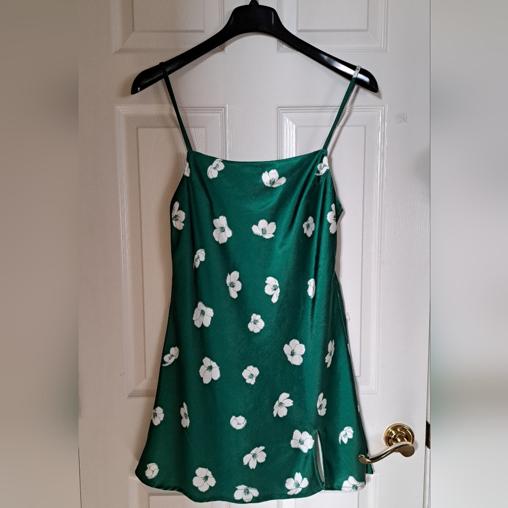 Princess Polly Green Satin Floral Dress